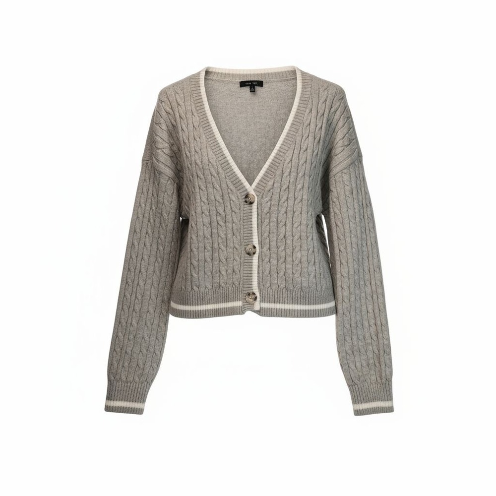 Love Tree Womens Cardigan Sweater Small‎ Gray Cable Knit Cropped V Neck Casual